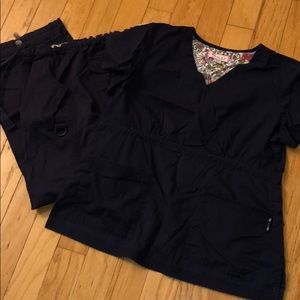 Women’s large, dark navy blue Koi scrub set